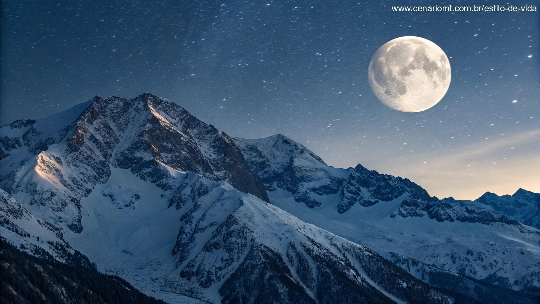Visual artístico da Lua Gibosa Crescente acima das montanhas