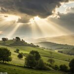 Luz divina iluminando uma paisagem tranquila, simbolizando a verdade que liberta e transforma