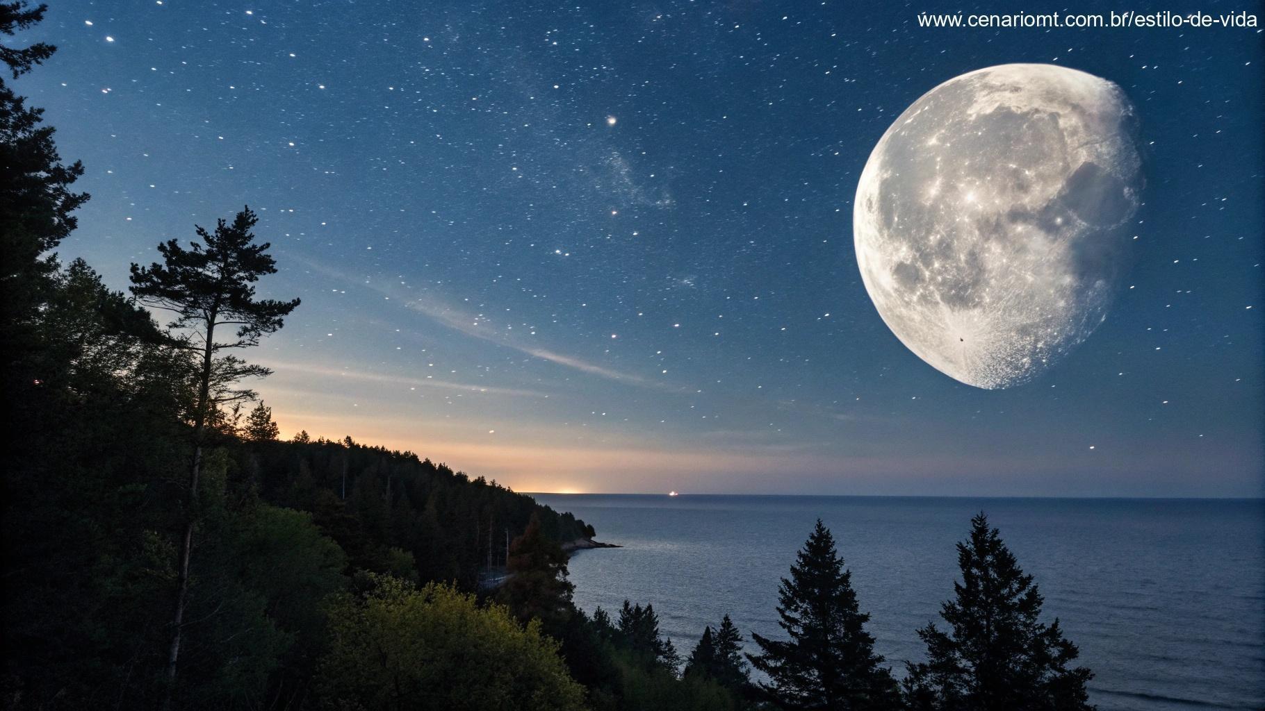 Fase da Lua em 09 de maio de 2025 com céu estrelado