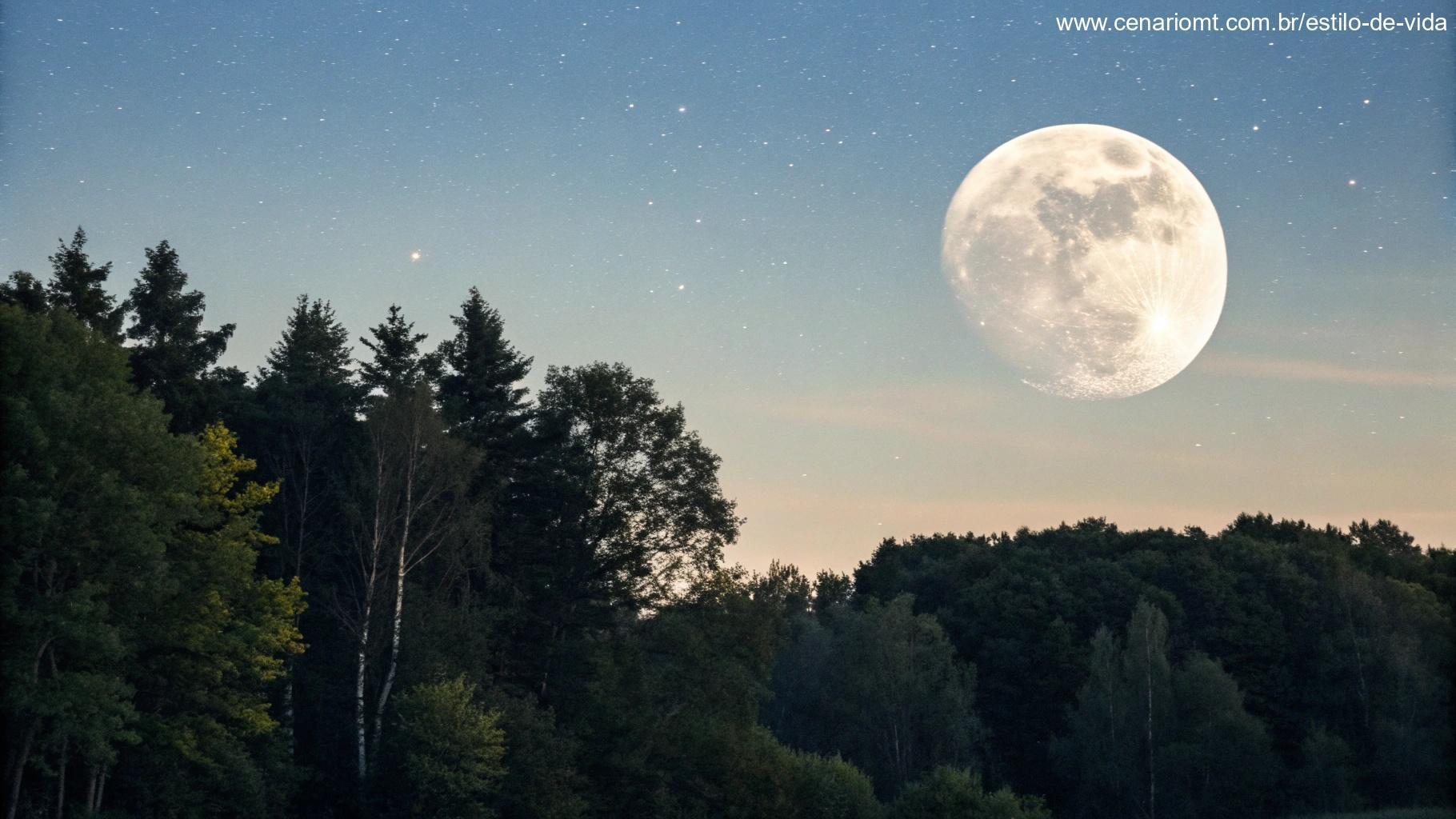 Lua gibosa minguante brilhando no céu estrelado de 16 de maio de 2025