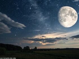 Lua gibosa minguante brilhando no céu noturno com estrelas e nuvens suaves