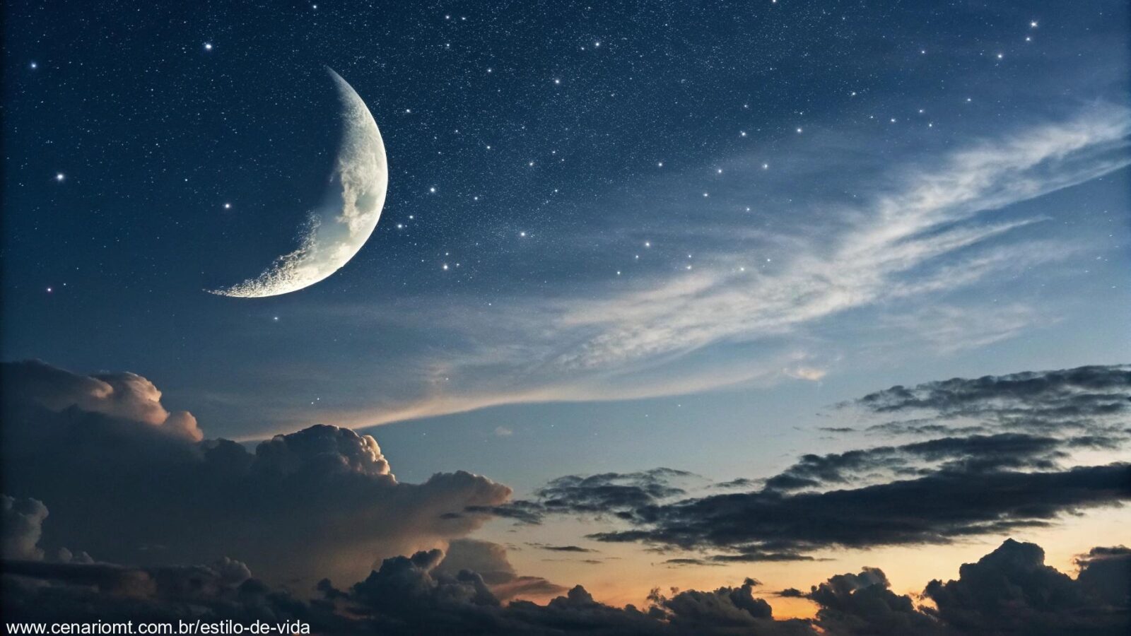 Céu noturno com lua minguante em 26/05/2025 e atmosfera energética