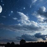Céu noturno realista com a fase da Lua de hoje, sexta-feira 09 de maio de 2025