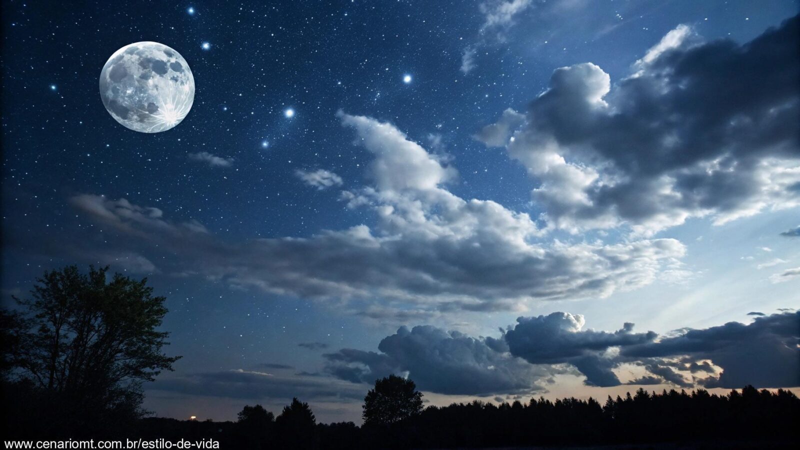 Céu noturno com a lua visível na fase atual de 09/05/2025