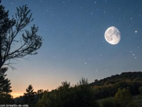 Céu noturno com a lua na fase gibosa minguante, sem texto ou números