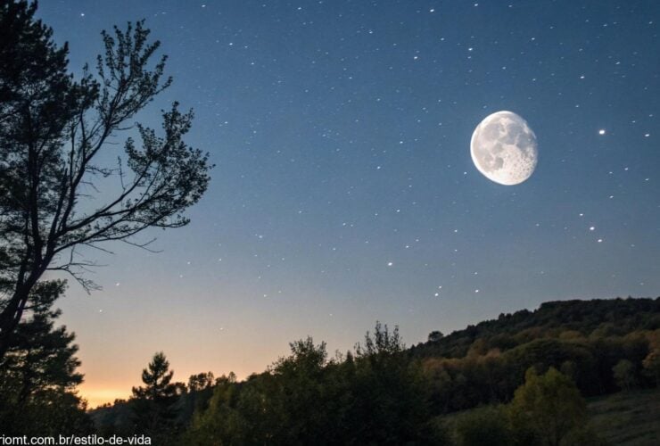 Céu noturno com a lua na fase gibosa minguante, sem texto ou números
