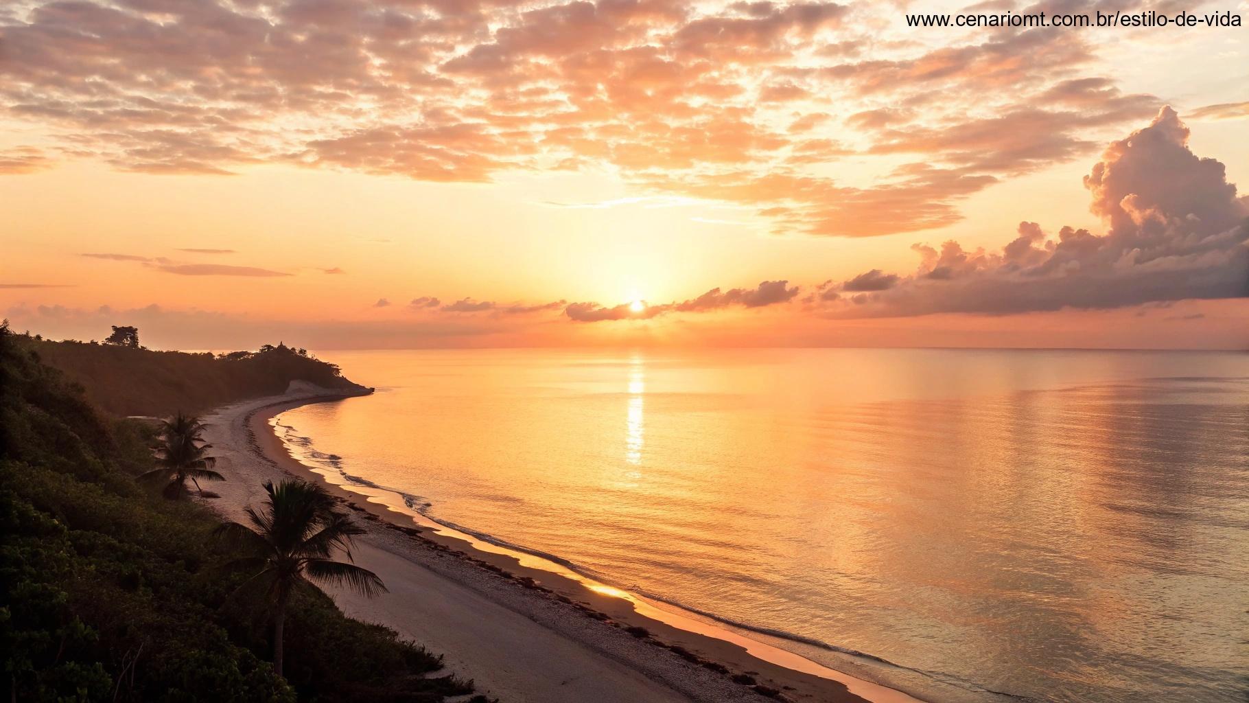 Imagem de um amanhecer inspirador com luz dourada refletindo no oceano