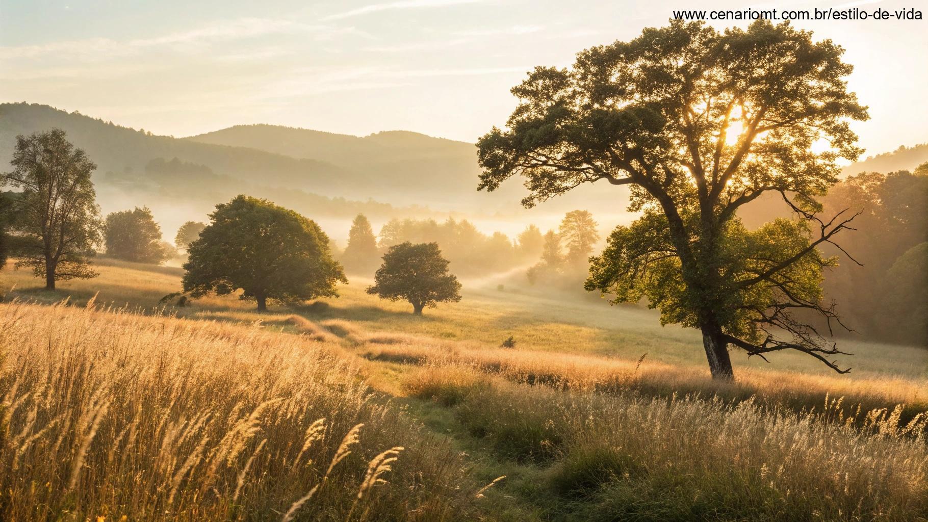 paisagem natural inspiradora com luz dourada e vento suave em um campo