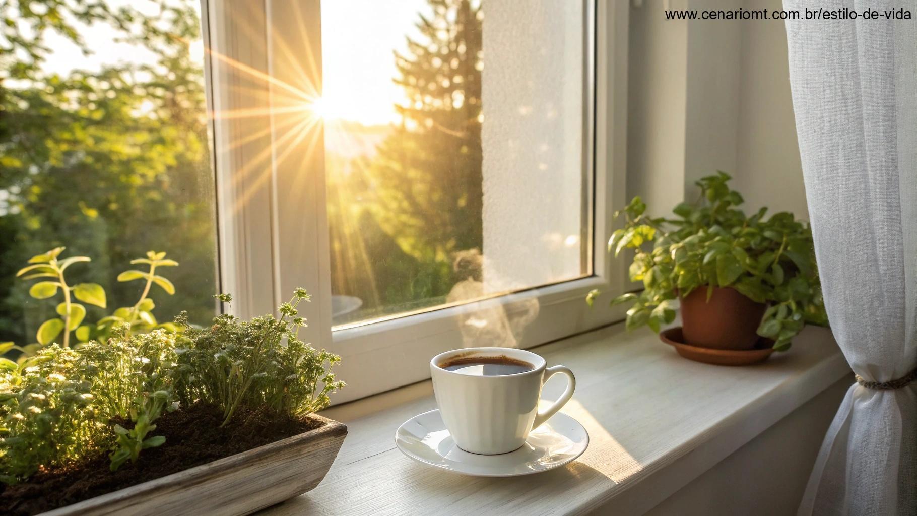cena inspiradora com café da manhã e luz do sol para animar a terça-feira 20/05/2025