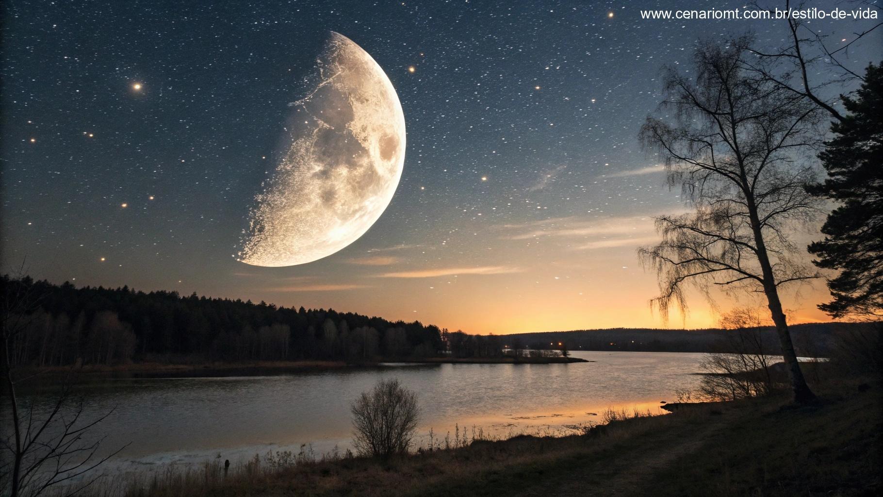 Lua gibosa crescente iluminando a paisagem noturna
