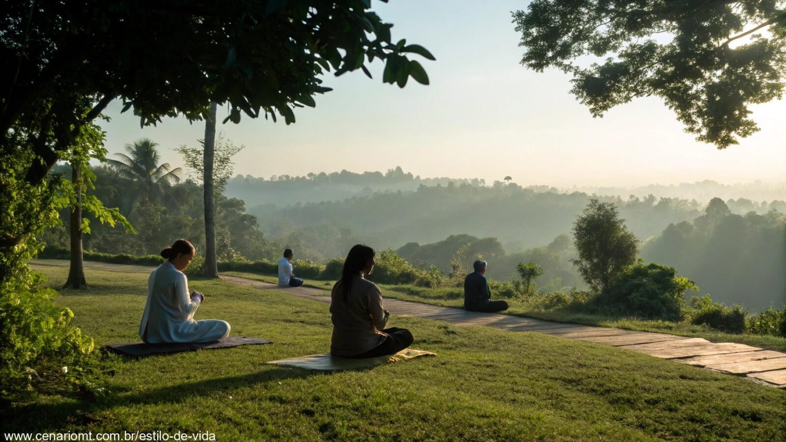 Imagem representando a liturgia do dia 10/05/2025 com pessoas em oração em uma paisagem serena