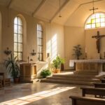 Igreja tranquila para reflexão e oração sobre a Liturgia do Dia: Quinta-feira, 08 de maio de 2025.