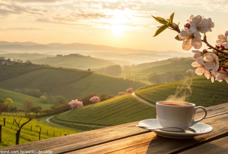 Imagem de bom dia com carinho para a sexta-feira 02 de maio de 2025, com um nascer do sol tranquilo no campo