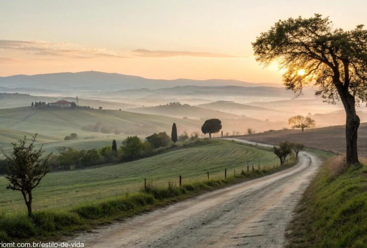 Imagem de uma paisagem tranquila ao amanhecer