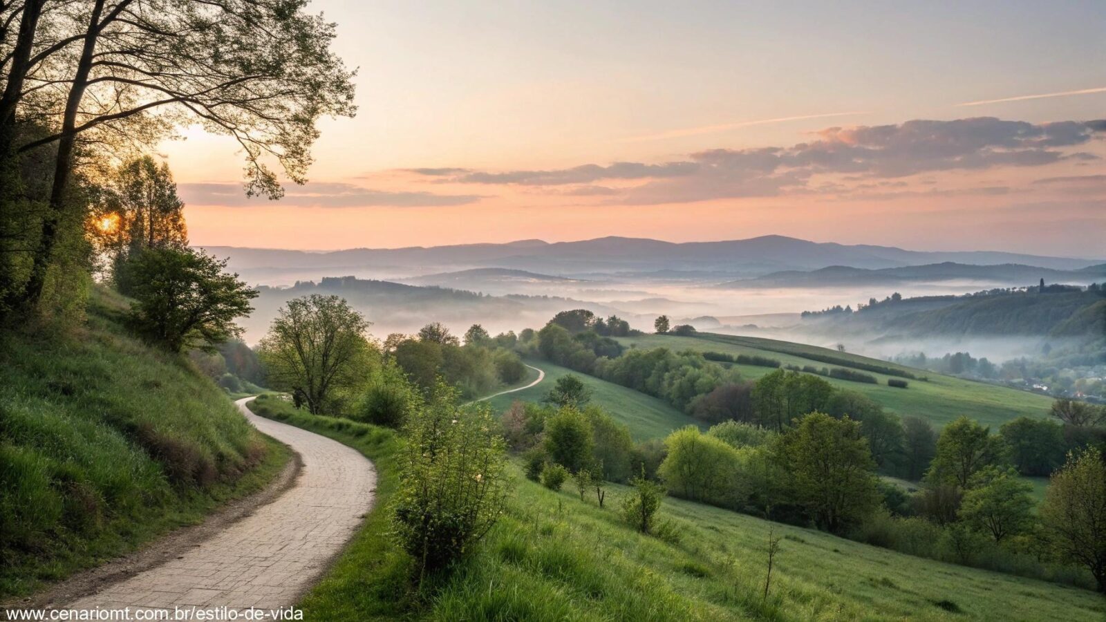 Paisagem tranquila ao amanhecer simbolizando fé, esperança e renovação