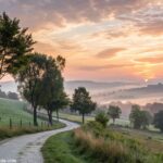 amanhecer sereno em um campo tranquilo com luz suave e natureza pacífica