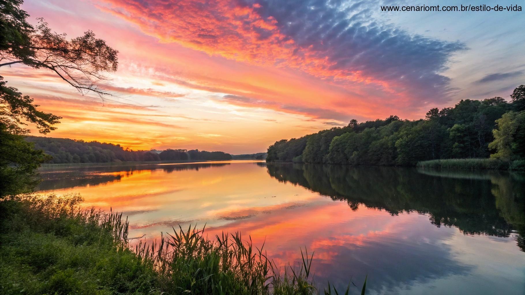 Imagem inspiradora de um nascer do sol de domingo sobre um lago calmo