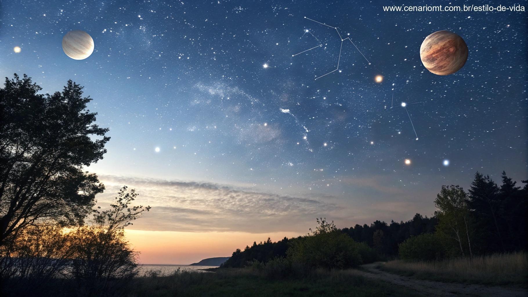 Céu tranquilo com corpos celestes visíveis, ideal para observação neste domingo