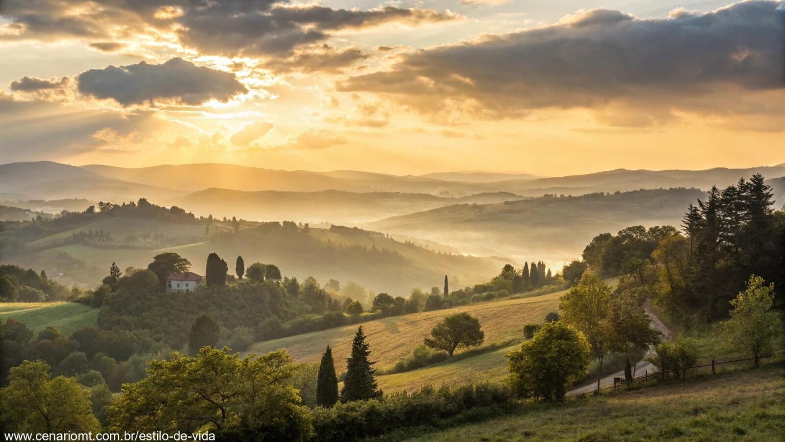 Paisagem tranquila ao amanhecer simbolizando paz e inspiração para a oração do dia nesta sexta-feira 02/05/2025