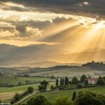 Nascer do sol sereno sobre o campo, simbolizando força e esperança