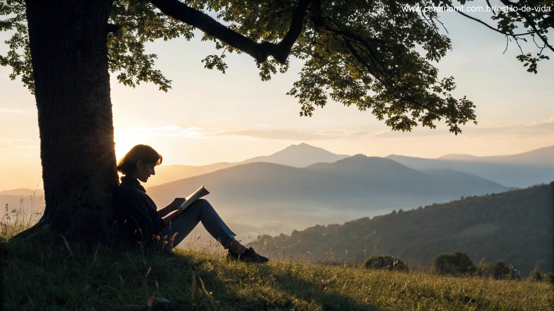 Pessoa lendo em silêncio ao nascer do sol, simbolizando fé e reflexão para começar a semana