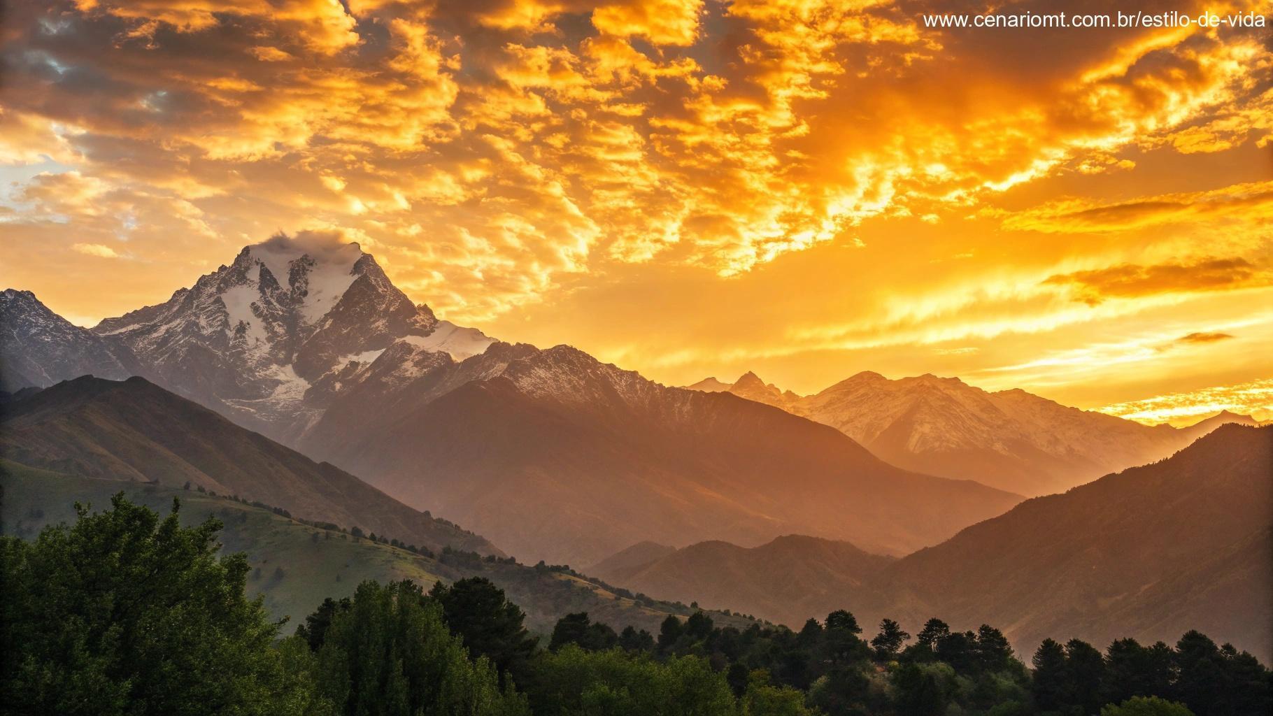 Reflexão sobre a força renovadora do Senhor, com um nascer do sol vibrante sobre uma cadeia de montanhas, simbolizando novos começos e poder divino.
