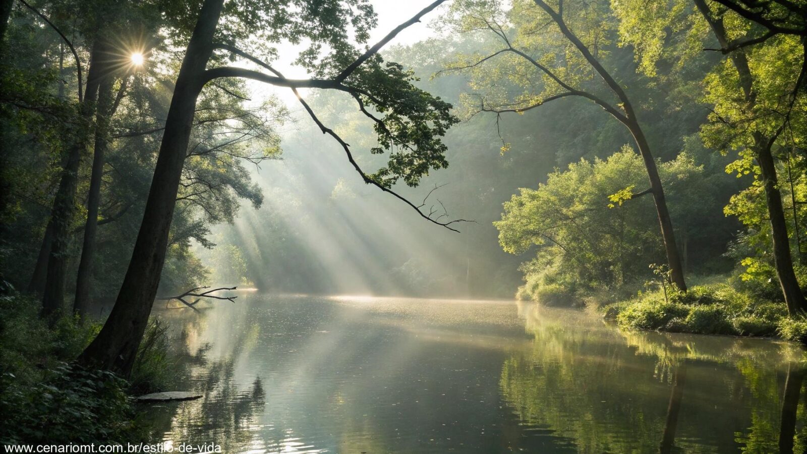 Imagem representando a reflexão sobre o Salmo do Dia, com foco em oração e tranquilidade, luz do sol filtrada entre as árvores