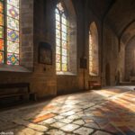 Imagem serena de uma igreja ao amanhecer representando fé e coragem
