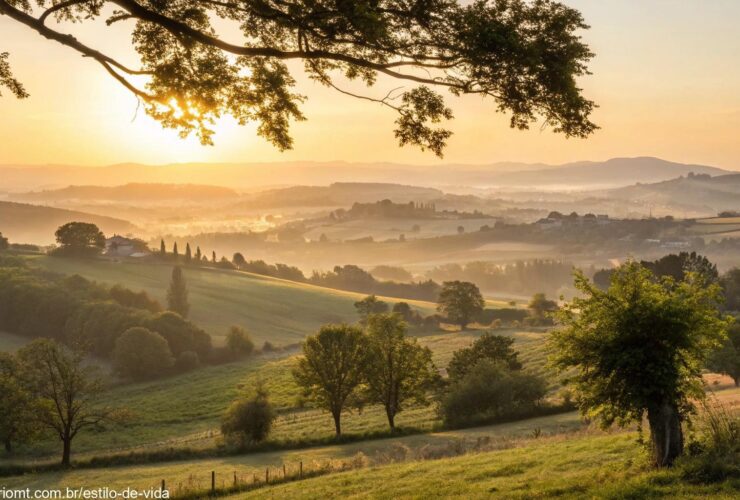 Paisagem ao amanhecer com luz dourada representando inspiração bíblica para o sábado