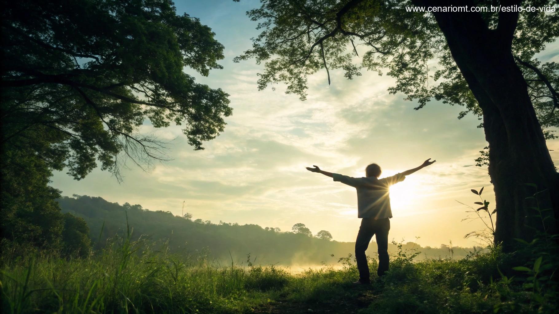 Pessoa em meio à natureza expressando fé, propósito e gratidão