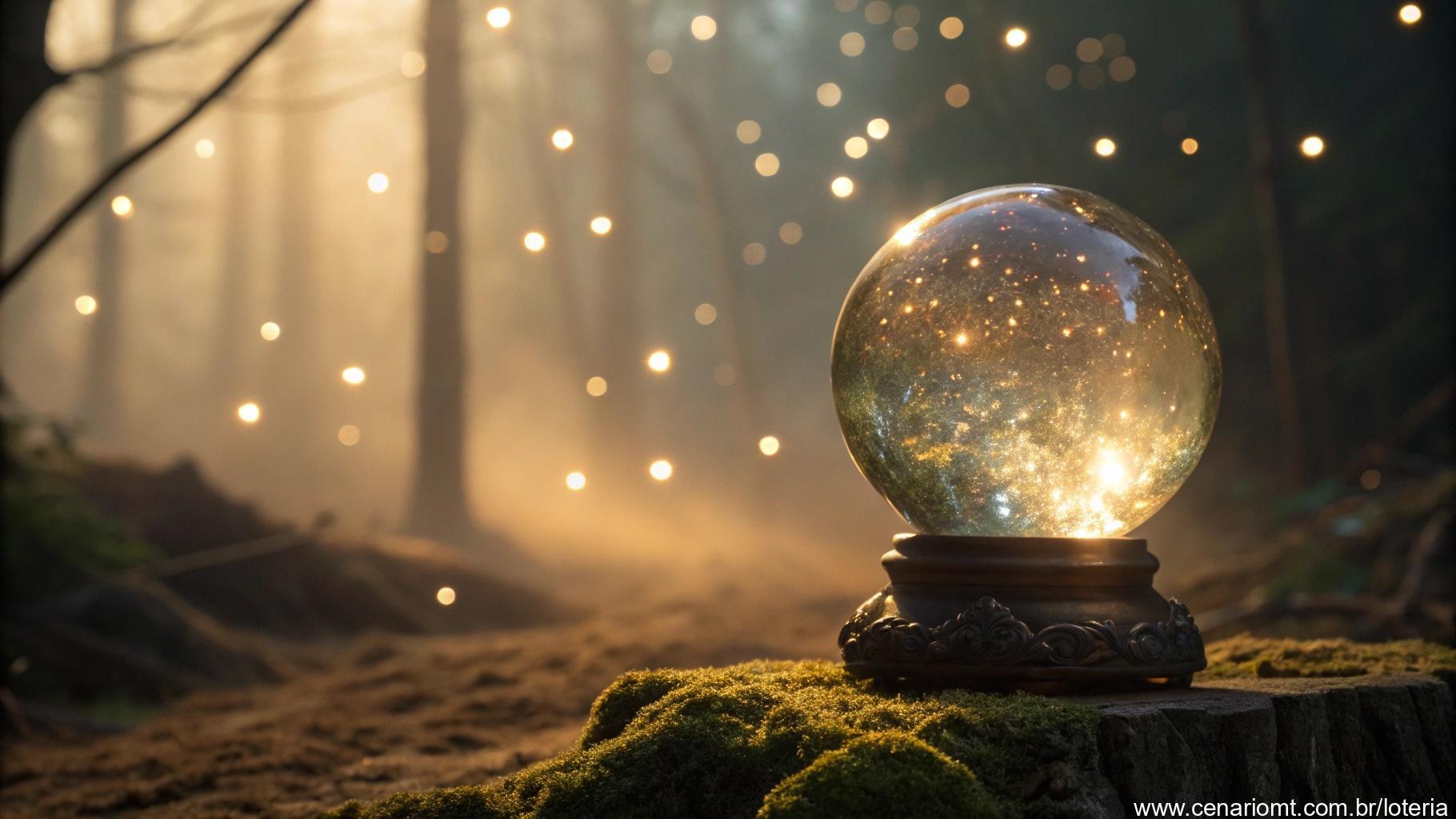 Bola de cristal brilhante exibindo números da sorte para o palpite do dia na Lotofácil.