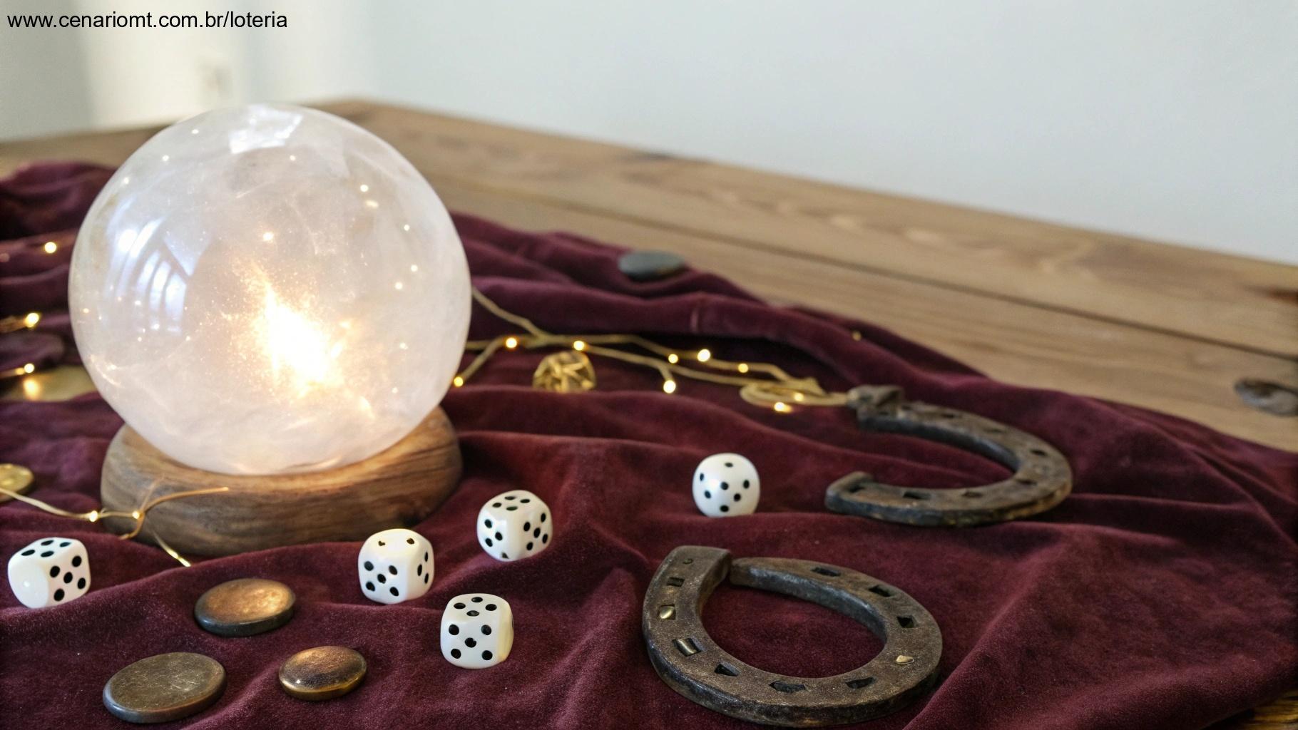 Bola de cristal revelando números da loteria em um ambiente místico