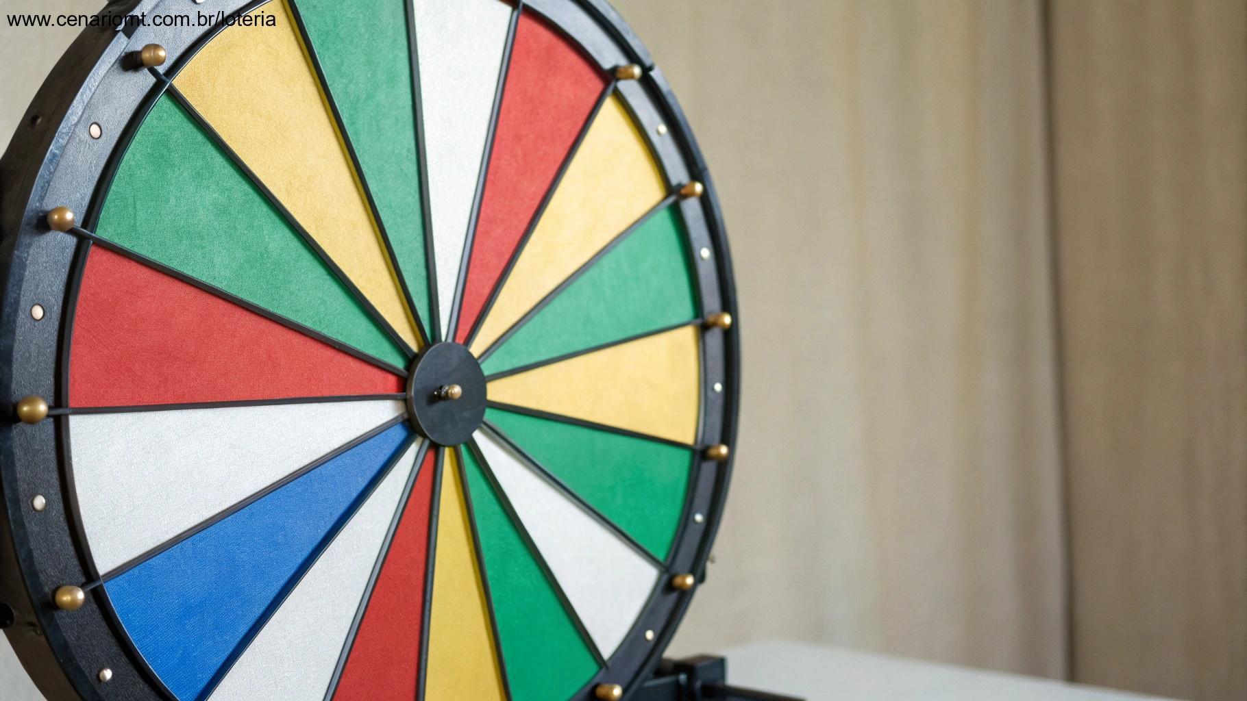 Imagem de uma roda de loteria com múltiplos resultados possíveis, simbolizando a probabilidade de ganhar na Dupla Sena.