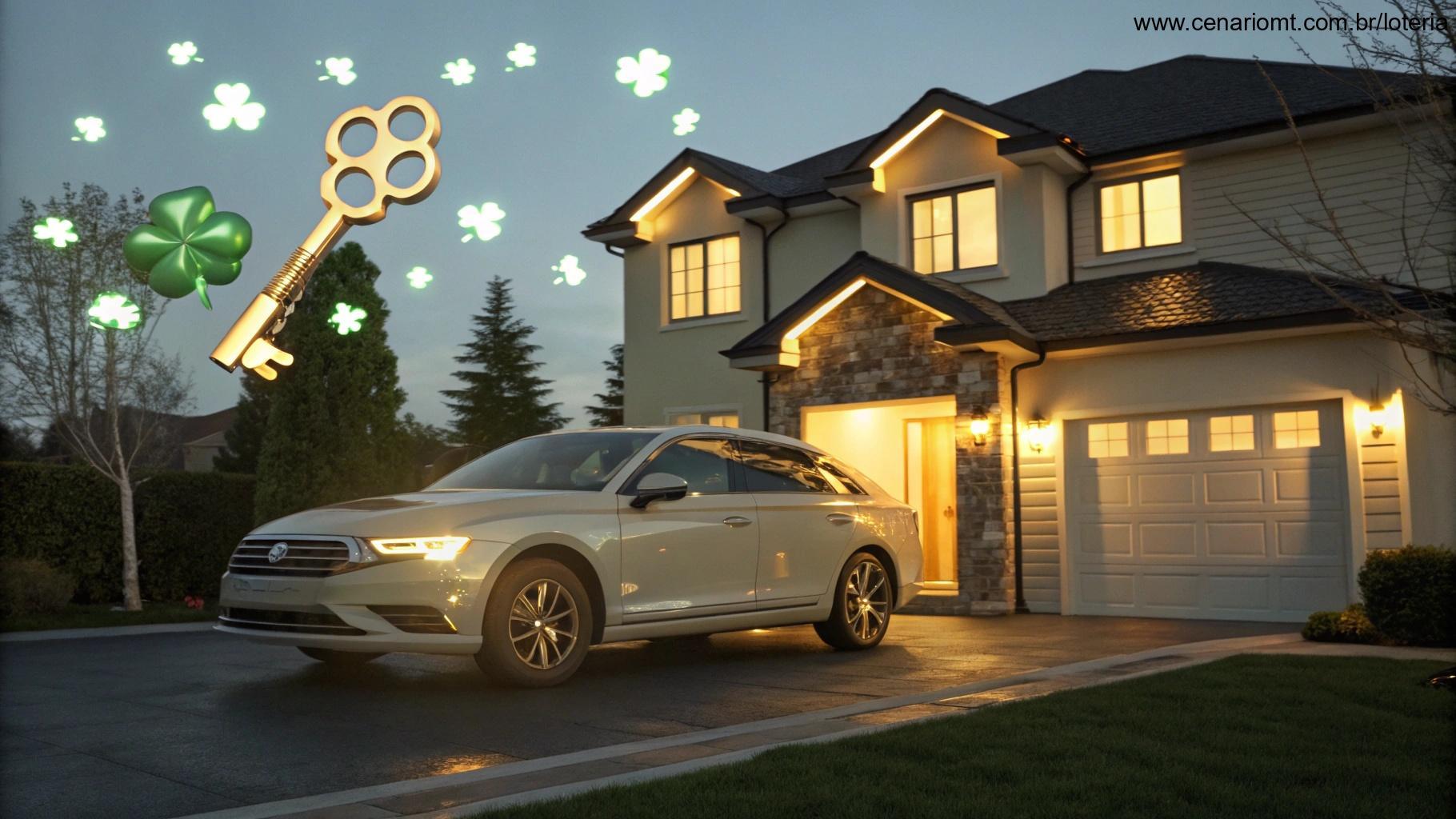 Cena de carro novo e casa representando prêmio da Super Sete