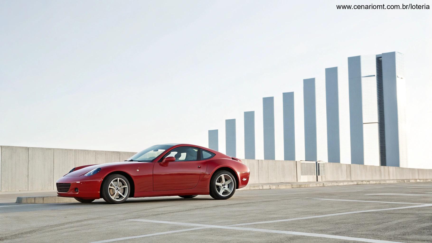 Carro de luxo e gráficos que representam estatísticas da Quina