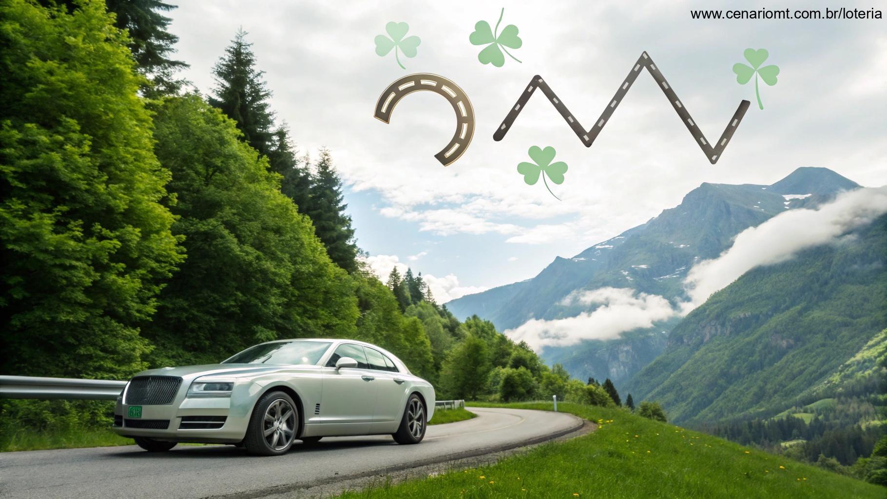 Carro de luxo com gráficos e símbolos de sorte ao redor