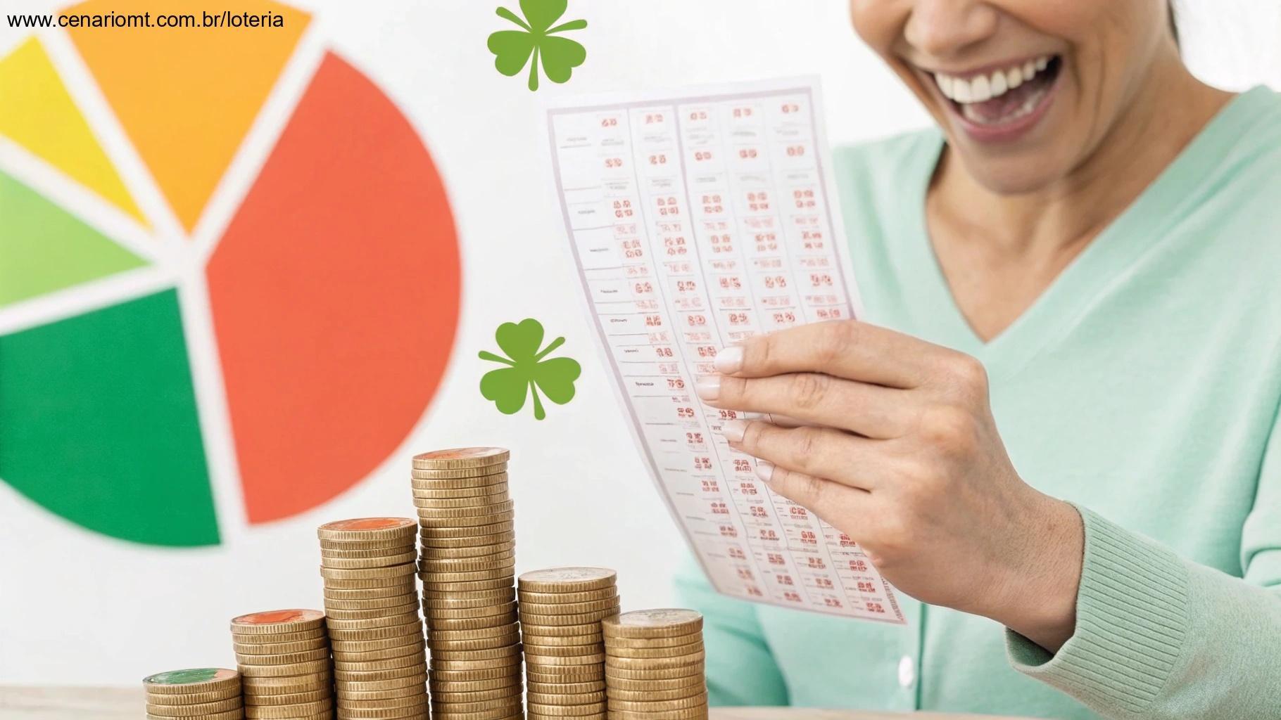 Informações sobre a Loteria Federal com gráficos, pessoa feliz e símbolos de sorte