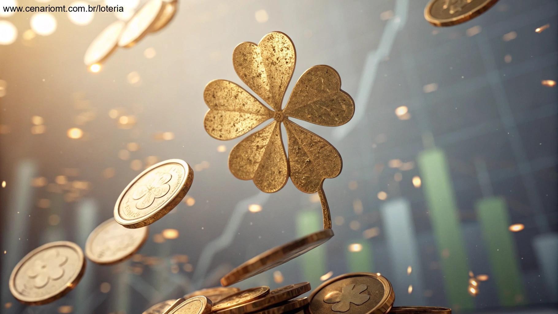 Renderização 3D de uma família feliz com cheque da Quina e gráficos financeiros ao fundo.