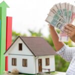 Imagem com gráficos, dinheiro, casa e pessoa feliz sobre o concurso 5976 da Loteria Federal