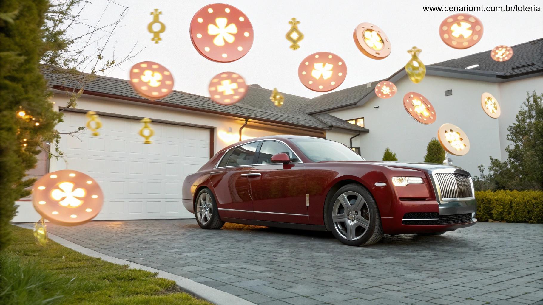 Carro vermelho com símbolos de sorte e gráficos ao fundo