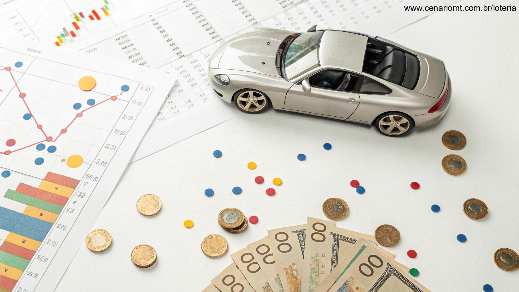 Gráficos e carro esportivo representando resultado anterior da Quina