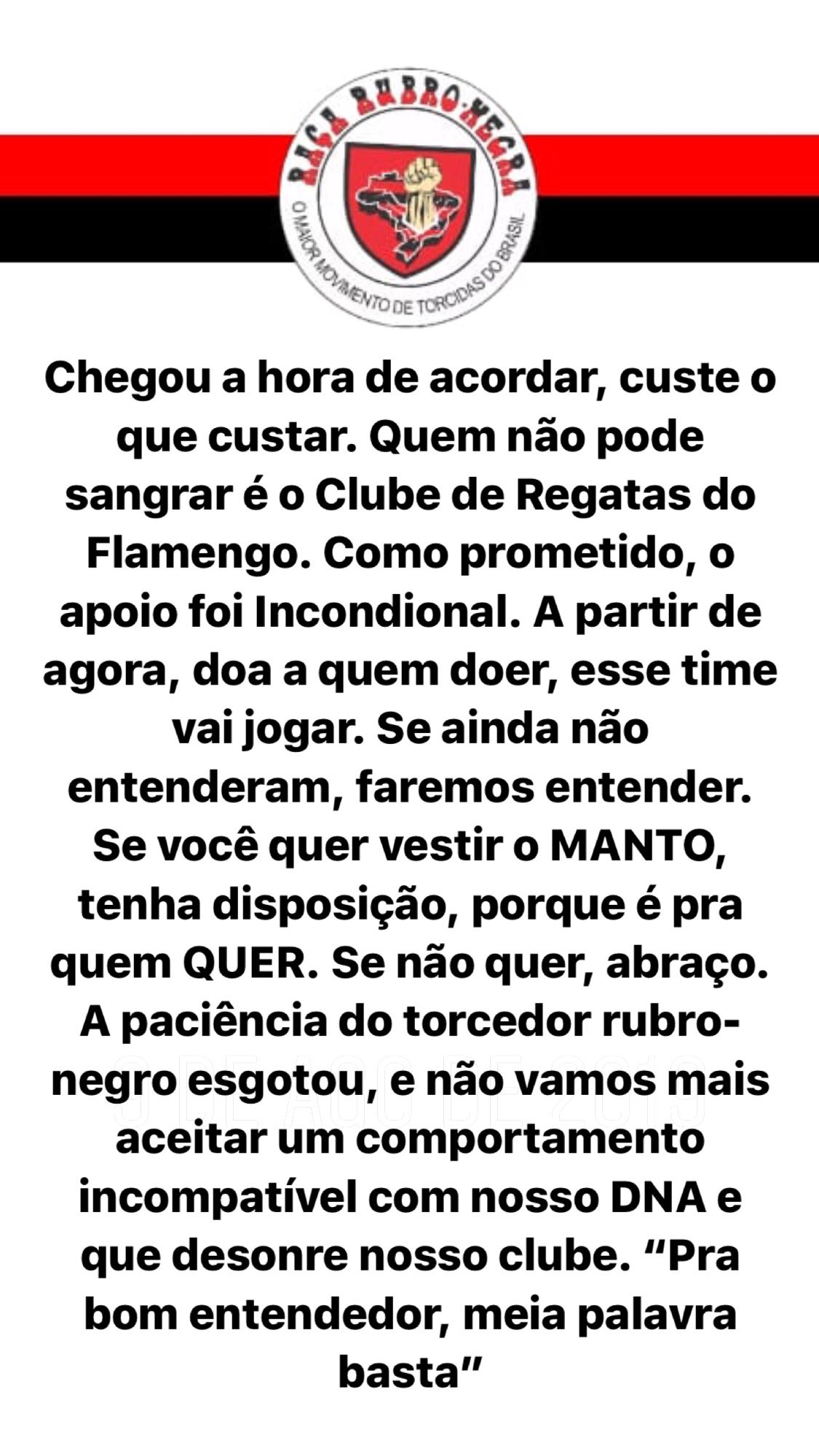 Organizada do Flamengo: doa a quem doer, esse time vai jogar; entenda 82 EnJ9UvlXYAUZi1t