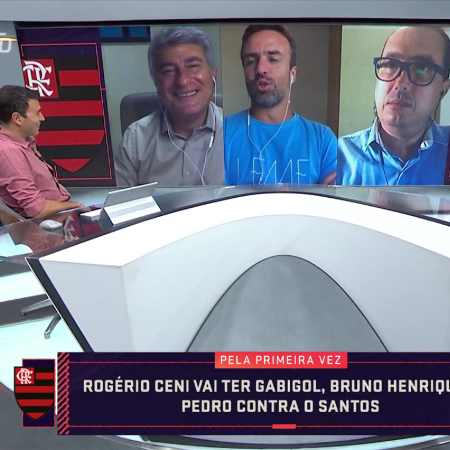 Cereto sugere que tabela favorece ao Flamengo e Roger rebate: "No 1º turno você não falou isso" 2 cleber machado e roger se irritaram com sugestao de cereto de favorecimento ao flamengo
