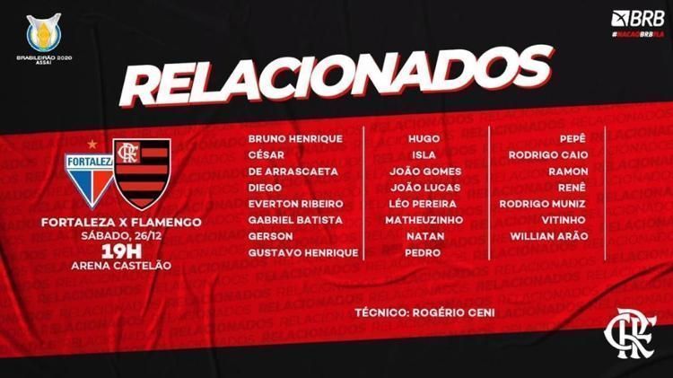 relacionados do flamengo para o jogo contra o fortaleza