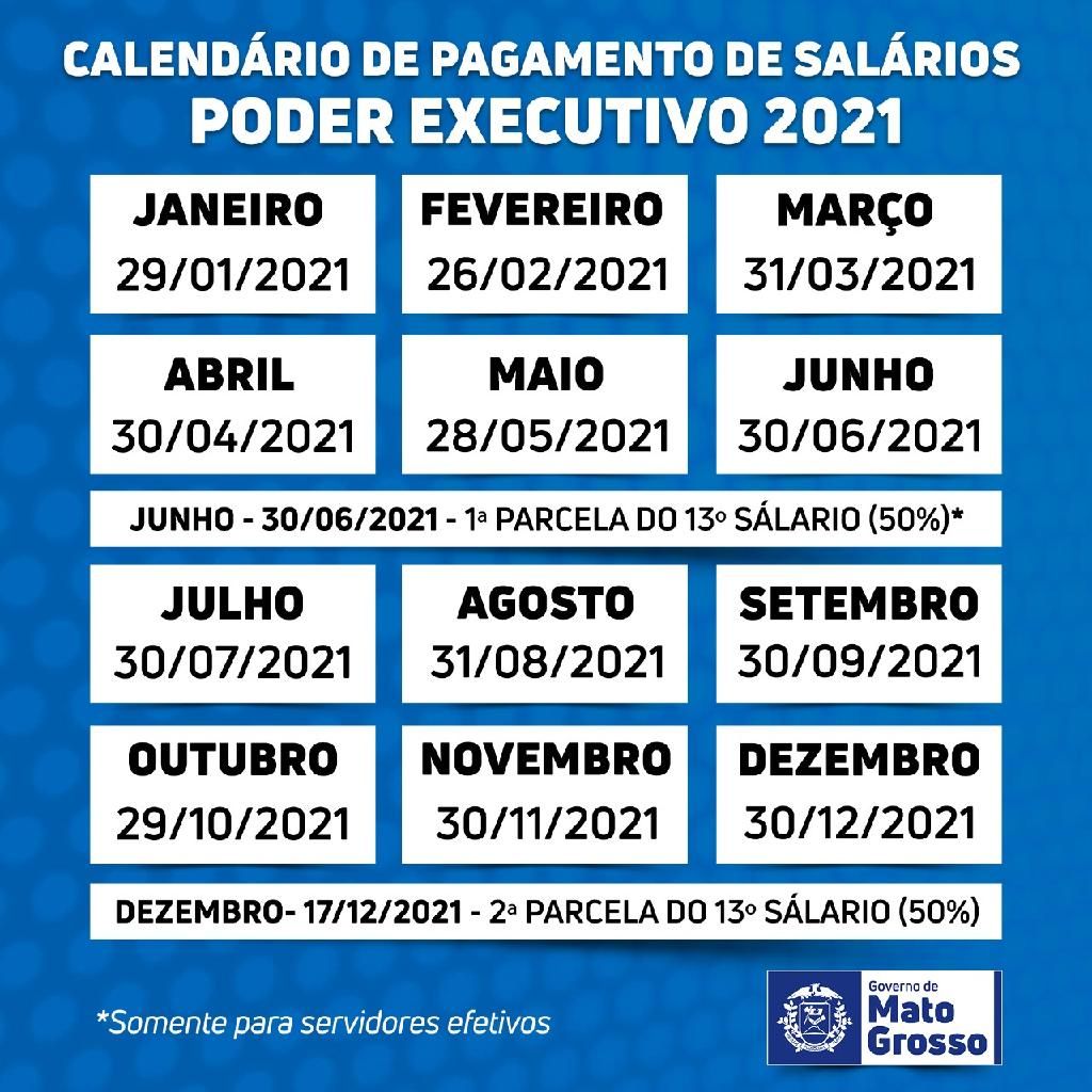 Calendario de pagamento 2021