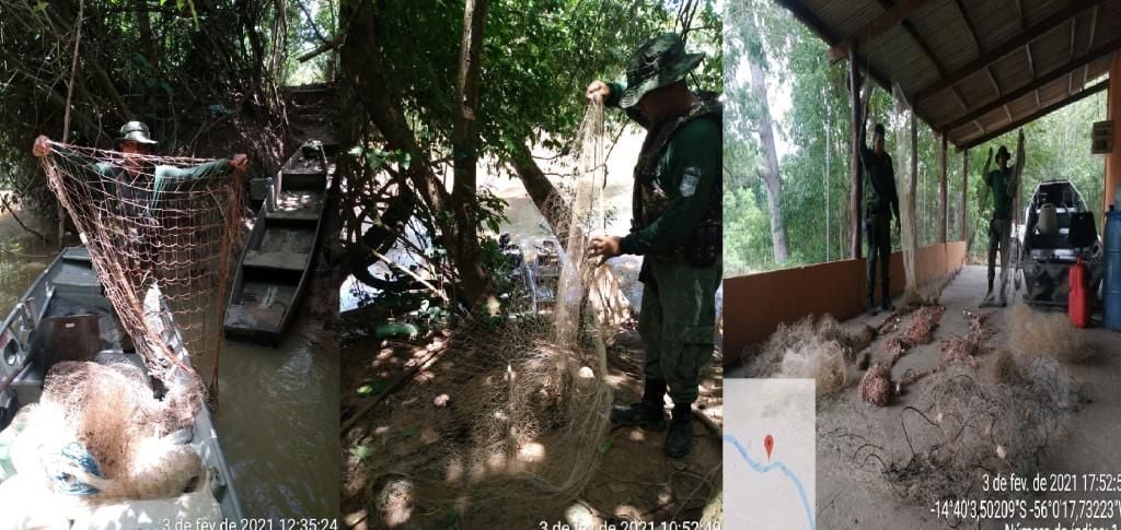 Em patrulhamento fluvial Batalhão Ambiental encontra redes e tarrafas no Rio Cuiabazinho 2021 02 04 12:41:29