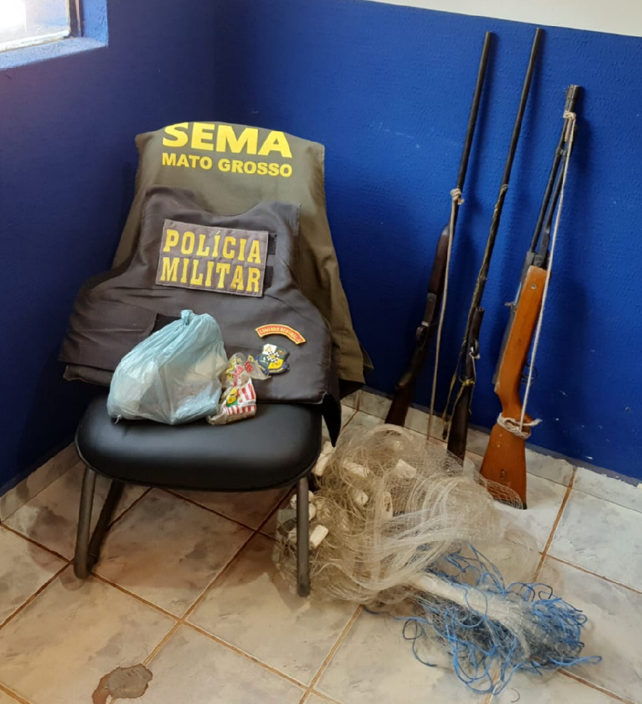 sema e pm apreende rede de pesca e armas em area de protecao permanente