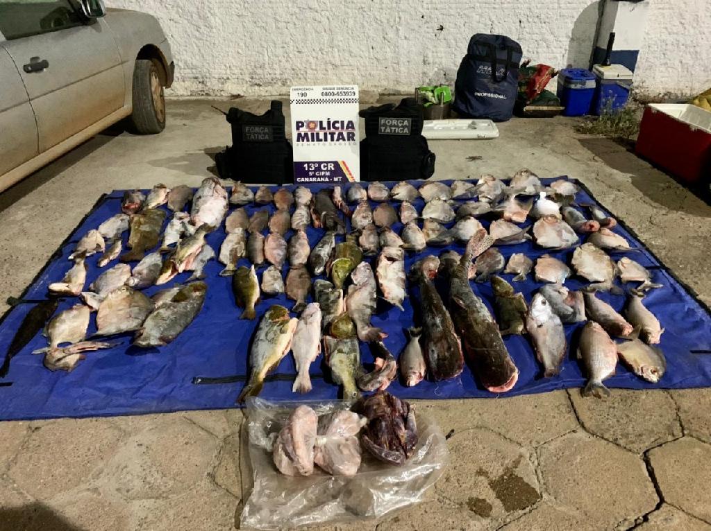 forca tatica prende tres suspeitos com pescado ilegal e animais silvestres abatidos em canarana
