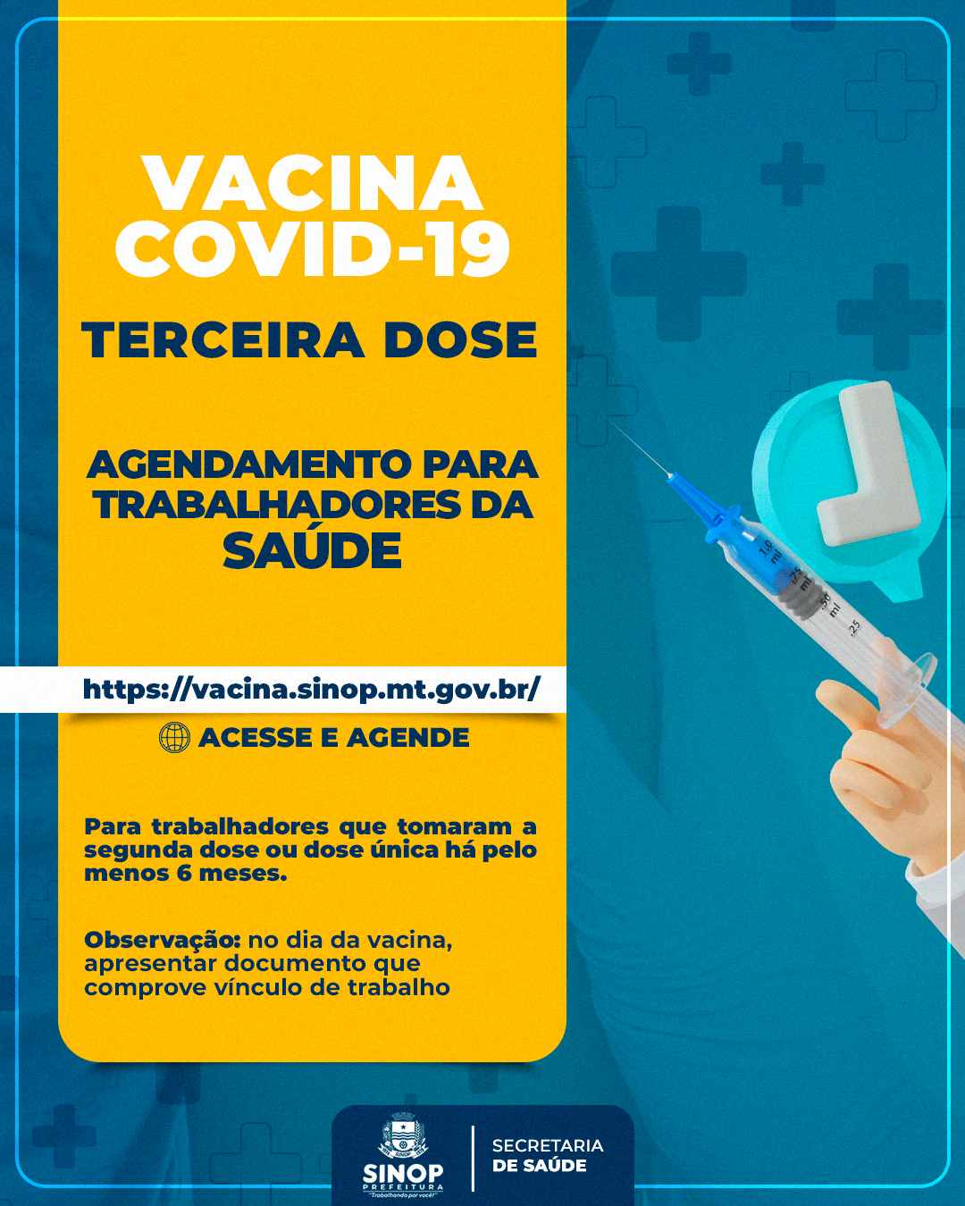 prefeitura abre agendamento para trabalhadores da saude receberem 3%C2%AA dose