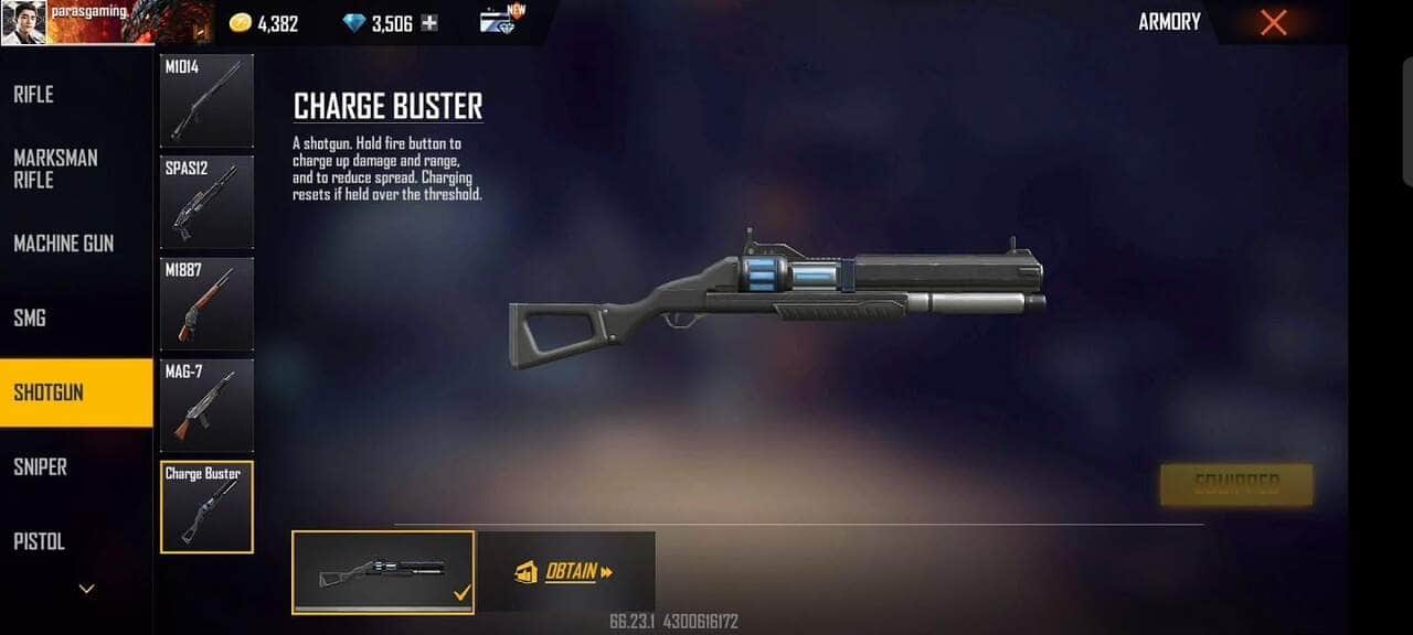 Nova arma Charge Buster em Free Fire: tudo o que você precisa saber 2 Nova arma Charge Buster em Free Fire (Imagem via Paras Gaming FF/YouTube)
